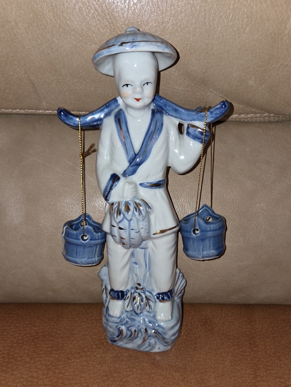 Imperial Porcelain Chinese Blue and White Carrying Figure Sculpture